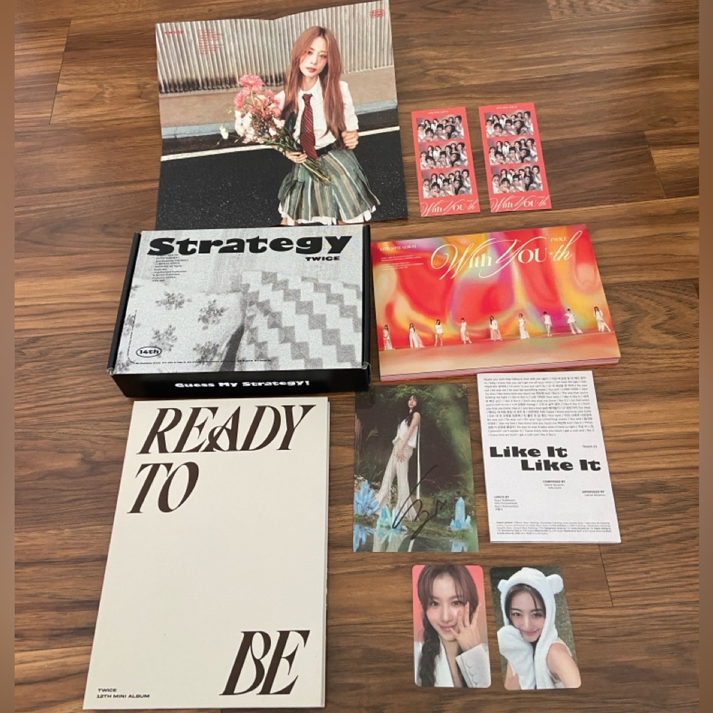 TWICE CD bundle (With Youth, Ready To Be, Strategy) & signed Chaeyoung postcard